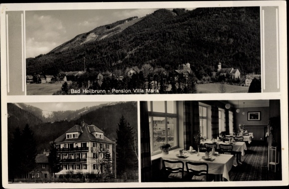 Postcard Bad Heilbrunn in Upper Bavaria, Pension Villa Marie, dining room, outside area