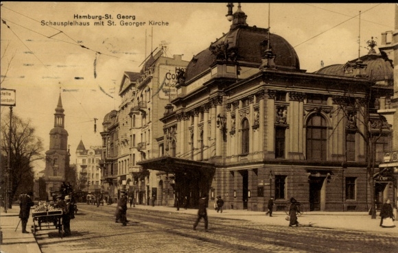 Postcard Hamburg Mitte St. Georg, Schauspielhaus, Church