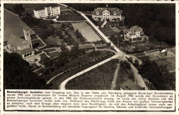 Ak Schwarzenbruck in Mittelfranken Bayern, Anstalten Rummelsberg, Fliegeraufnahme