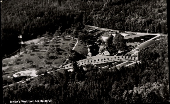 Postcard Baienfurt in Upper Swabia Württemberg, aerial photograph, Rittler's Waldbad, Kurhaus