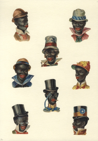8 wafers of dark-skinned men with different hats, size approx. 6 x 4.5 cm each