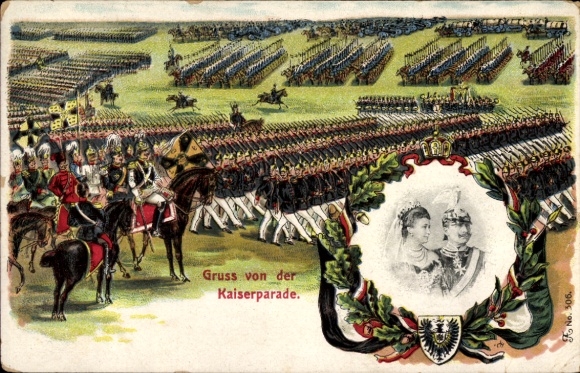 Chromo-Litho Imperial parade, imperial couple, Kaiser Wilhelm II