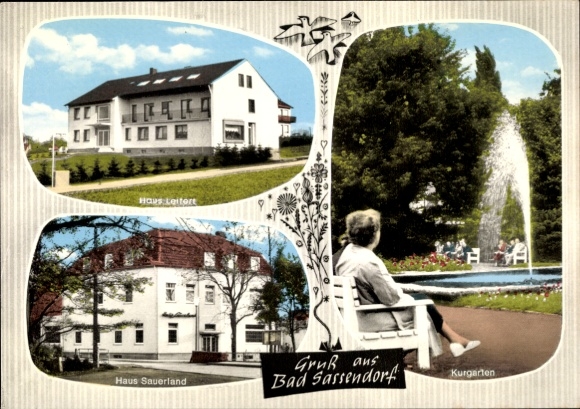 Postcard Bad Sassendorf in Westphalia, Haus Sauerland, spa garden, brine and mud bath