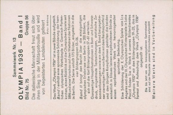 Collector's card Olympics 1936, Italian team, military patrol