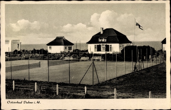 Postcard Baltic resort Dahme in Holstein, tennis courts