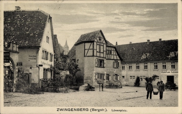 Postcard Zwingenberg on the Bergstraße in Hesse, Löwenplatz, Hotel zum Löwen