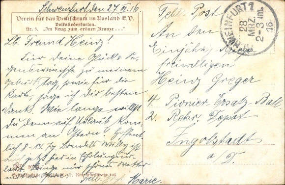 Song Postcard Im Krug zum Grüne Kranze, folk song card no. 3