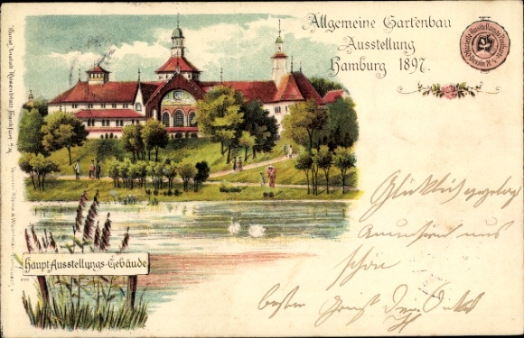 Chromo-Litho Hamburg Mitte Old Town, General Horticultural Exhibition 1897, main exhibition building