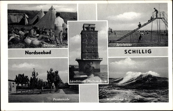 Postcard Schillig Wangerland, lighthouse, promenade, tent camp