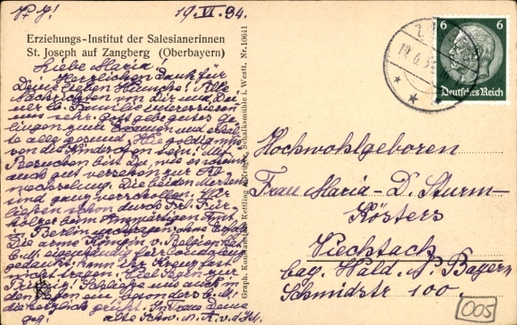Postcard Zangberg in Upper Bavaria, St. Joseph Salesian Educational Institute, general view