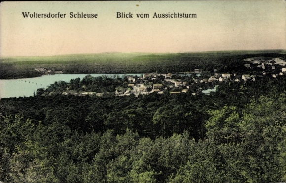 Ak Woltersdorf bei Berlin, Woltersdorfer Schleuse, Blick vom Aussichtsturm