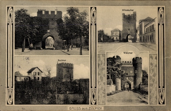 Postcard Zülpich North Rhine Westphalia, Bachtor, Münstertor, Weiertor, Greetings from Zülpich