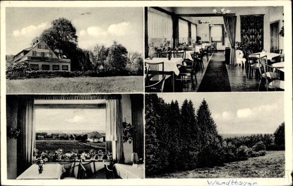 Postcard Wendthagen Stadthagen in Lower Saxony, with hotel, café rooms, view and forest, 4 black-