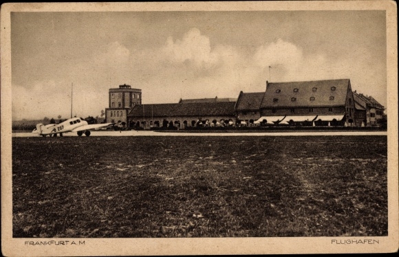 Ak Frankfurt am Main, Flughafen, Junkers F 13 Flugzeug D 207, Landebahn, Tower