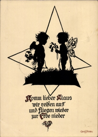 Scherenschnitt Künstler Ak Plischke, G., Kinder, Liebespaar, Komm lieber Klaus...