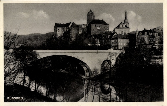 Ak Loket Elbogen Region Königgrätz, Schloss  Brücke, Wasser, Bäume,  Architektur
