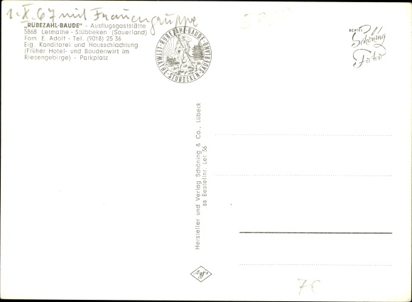 Postcard Stübbeken Letmathe Iserlohn in the Märkischer Kreis, excursion restaurant Rübezahl-Baude, guest rooms