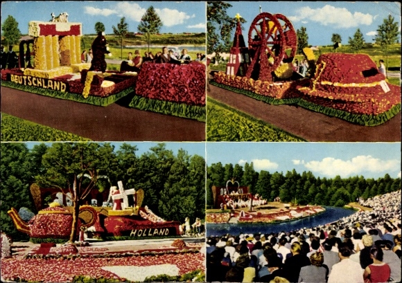 Postcard Wiesmoor in East Frisia, flower festival, parade floats, open-air stage