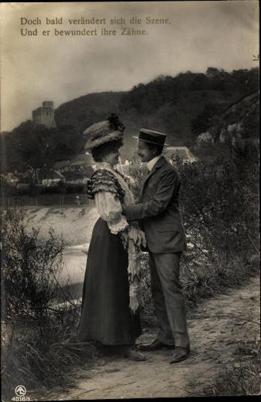 5 old Postcard series Lovers on a walk