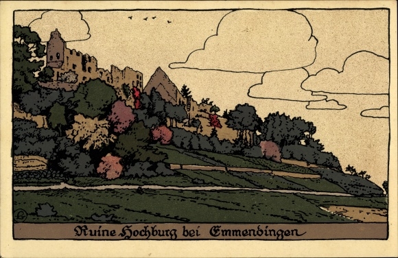 litografia KP Windenreute Emmendingen im Breisgau Baden, ruiny Hochburga