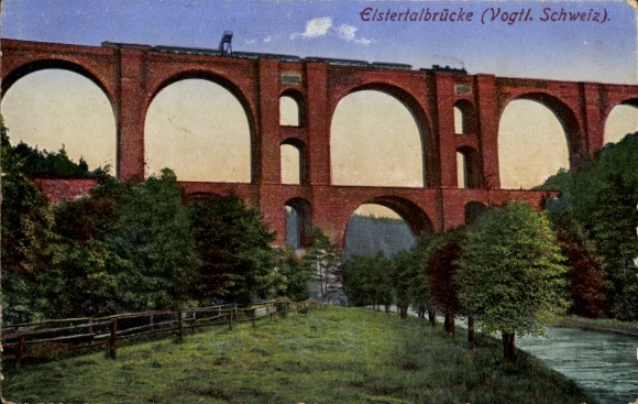 Postcard Jocketa Pöhl in Vogtland, Elstertal Bridge