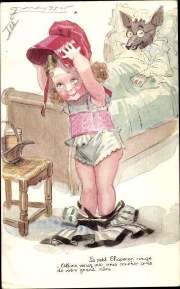 Artist Postcard Mauzan, Le Petit Chaperon Rouge, Little Red Riding Hood, Wolf as Grandma