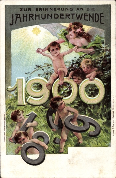Postal stationery PC Happy New Year, turn of the century 1899 - 1900, angel, allegory, star