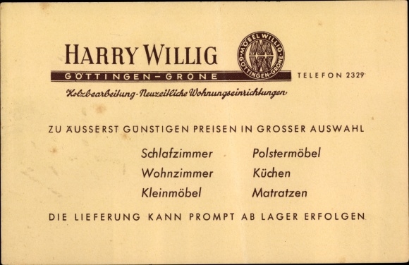 Postcard Grone Göttingen in Lower Saxony, Harry Willig woodworking and home furnishings
