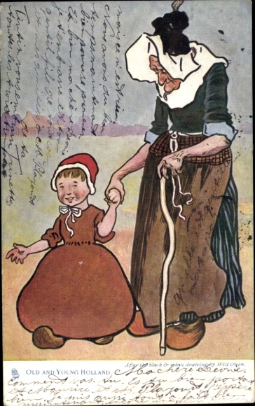 Ak Alte und junge Niederlande, Alte Frau mit Mädchen
