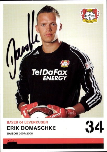 Autogrammkarte Fußballer Erik Domaschke, Bayer 04 Leverkusen, Autogramm