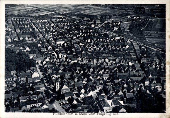 Postcard Rüsselsheim am Main Hessen, aerial photograph