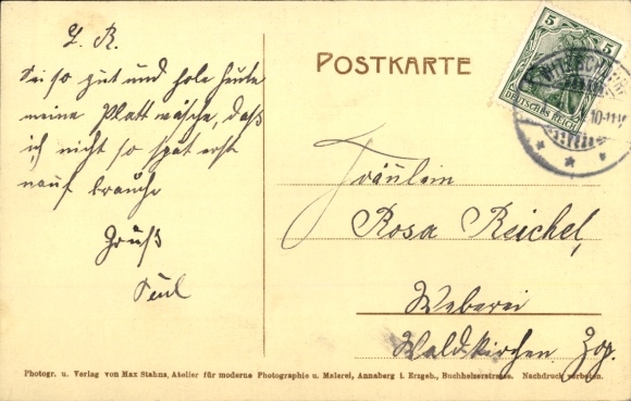 Postcard Witzschdorf Gornau in the Ore Mountains, partial view