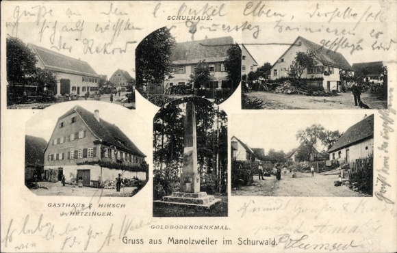 Ak Manolzweiler im Schurwald Winterbach Württemberg, Gasthaus zum Hirsch, Schule, Goldbodendenkmal