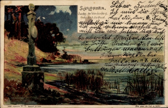 Stop against the light Postcard Berlin Wilmersdorf Grunewald Schildhorn, Jaczko, the Wendish prince, Havel