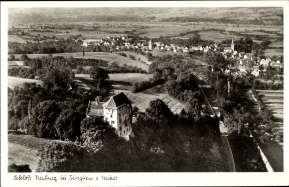 Ak Obrigheim am Neckar Baden, Schloss Neuburg, Fliegeraufnahme