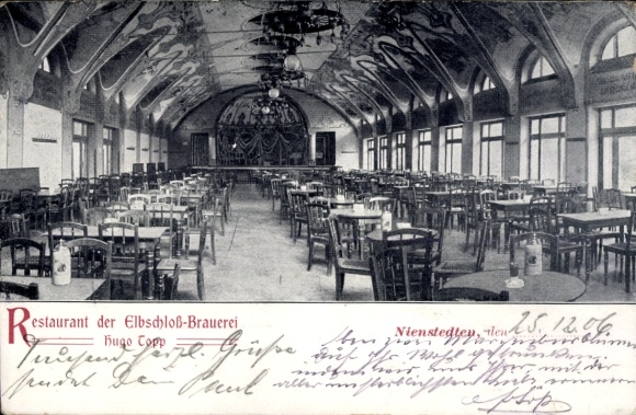 Postcard Hamburg Altona Nienstedten, restaurant of the Elbschloss brewery, interior view