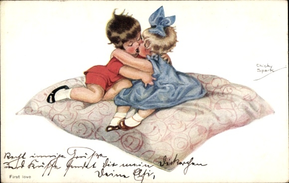 Artist Postcard Spark, Chicky, First Love, Kiss, Hug, Lovers