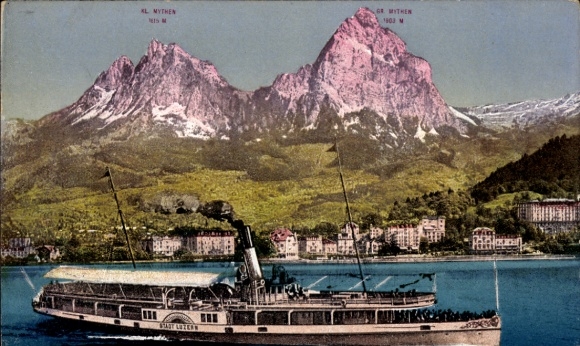 Postcard fountain Kt Schwyz, steamer city of Lucerne, small myths, large myths