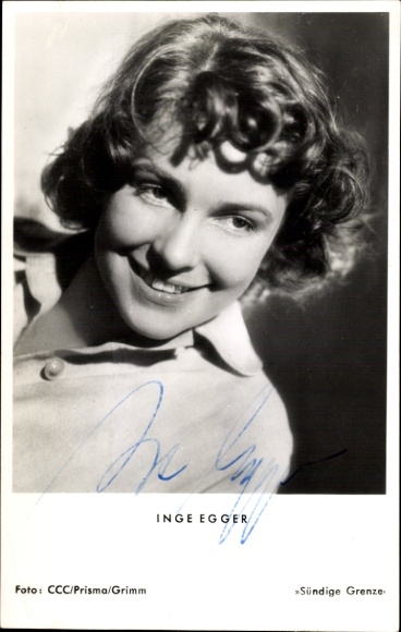 Postcard actress Inge Egger, Sinful Border, portrait, autograph