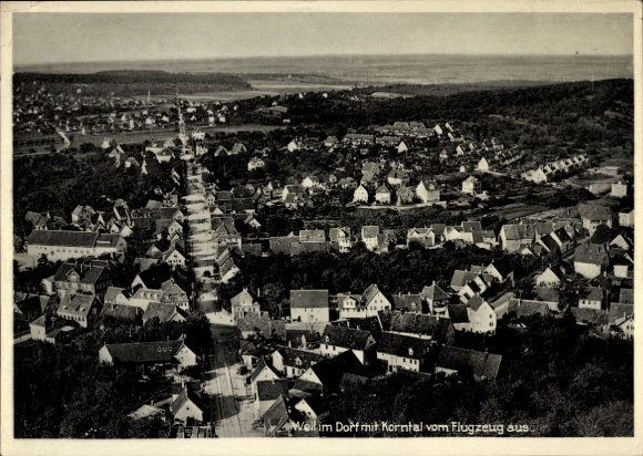 Postcard Weil im Dorf Weilimdorf Stuttgart, aerial photograph, Korntal