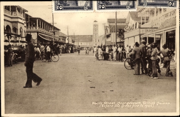 Photo Postcard Georgetown Guyana, street section before the fire in 1945
