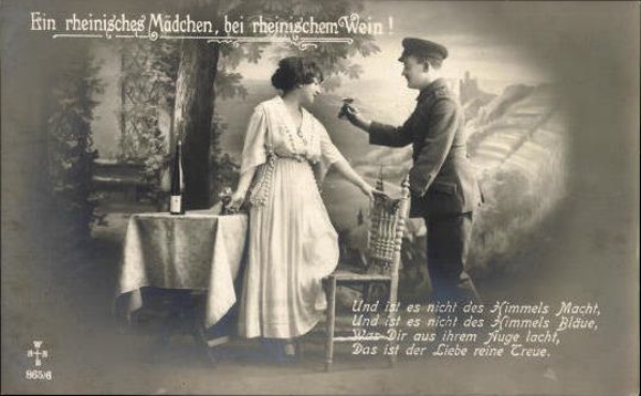 Set of 6 AK lovers drinking wine at the dining table/a Rhenish girl, with Rhenish wine!
