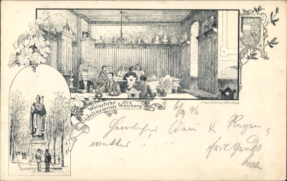 Chromo-Litho Würzburg am Main Lower Franconia, wine bar of the Juliusspital, interior view