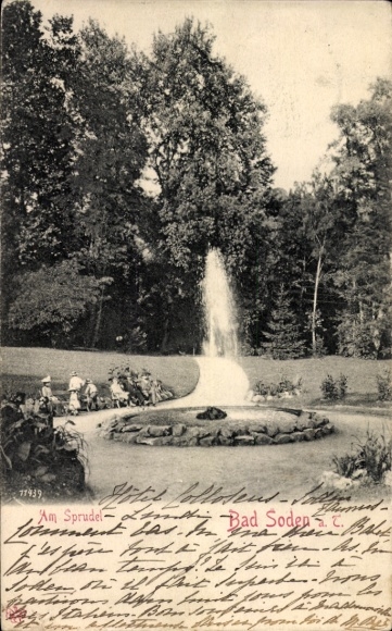 Postcard Bad Soden am Taunus Hessen, fountain, park landscape, people sitting, water fountain