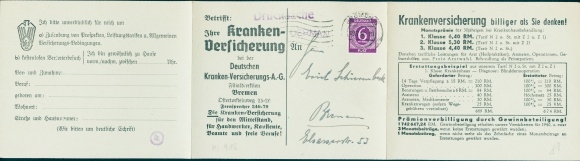 Klapp Postcard advertisement, Deutsche Krankenversicherungs AG, Bremen, excerpt of benefits