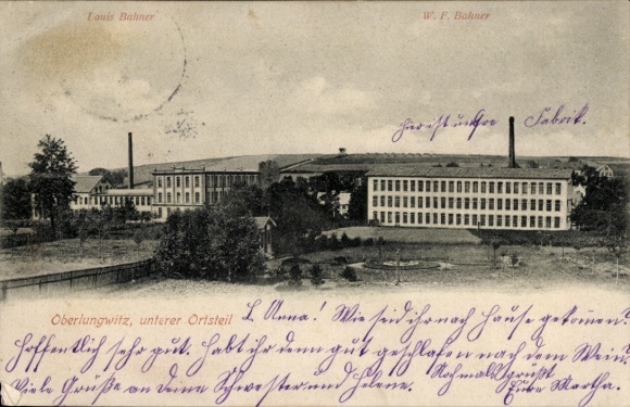 Ak Oberlungwitz in Sachsen, Fabrikgebäude, landschaftliche Umgebung, alte Postkarte