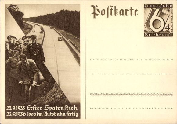 Ganzsachen Ak Adolf Hitler, Bau der Reichs-Autobahn, Erster Spatenstich 23.9.1933