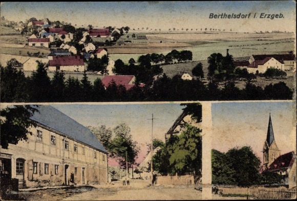 PC Berthelsdorf Weißenborn Erzgebirge, overall view, church area, inn