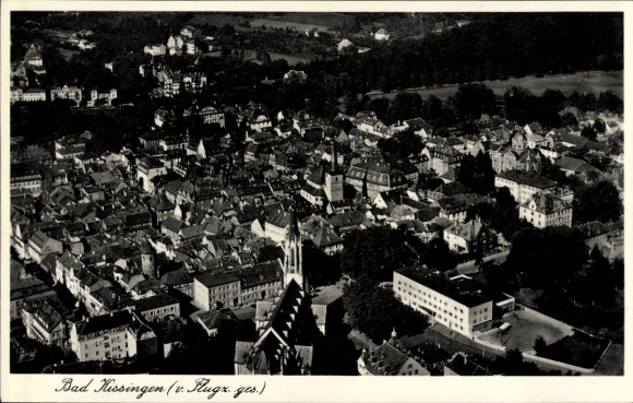 Postcard Bad Kissingen Lower Franconia Bavaria, aerial view of cityscape, houses, landscape