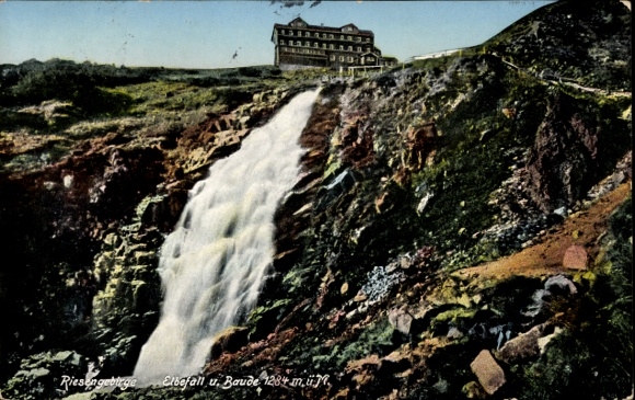 Postcard Giant Mountains, Elbfallbaude, Labská bouda, Elbfall